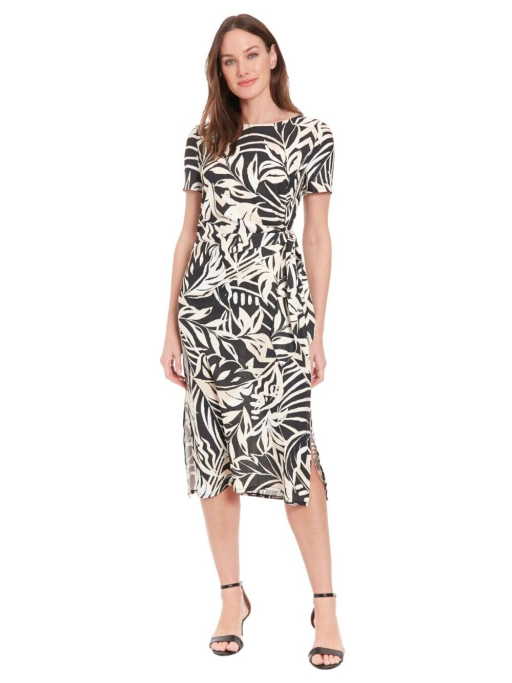 NWT New The London Times Matiya Tropical Leaf Print Dress With Side Tie Size 14